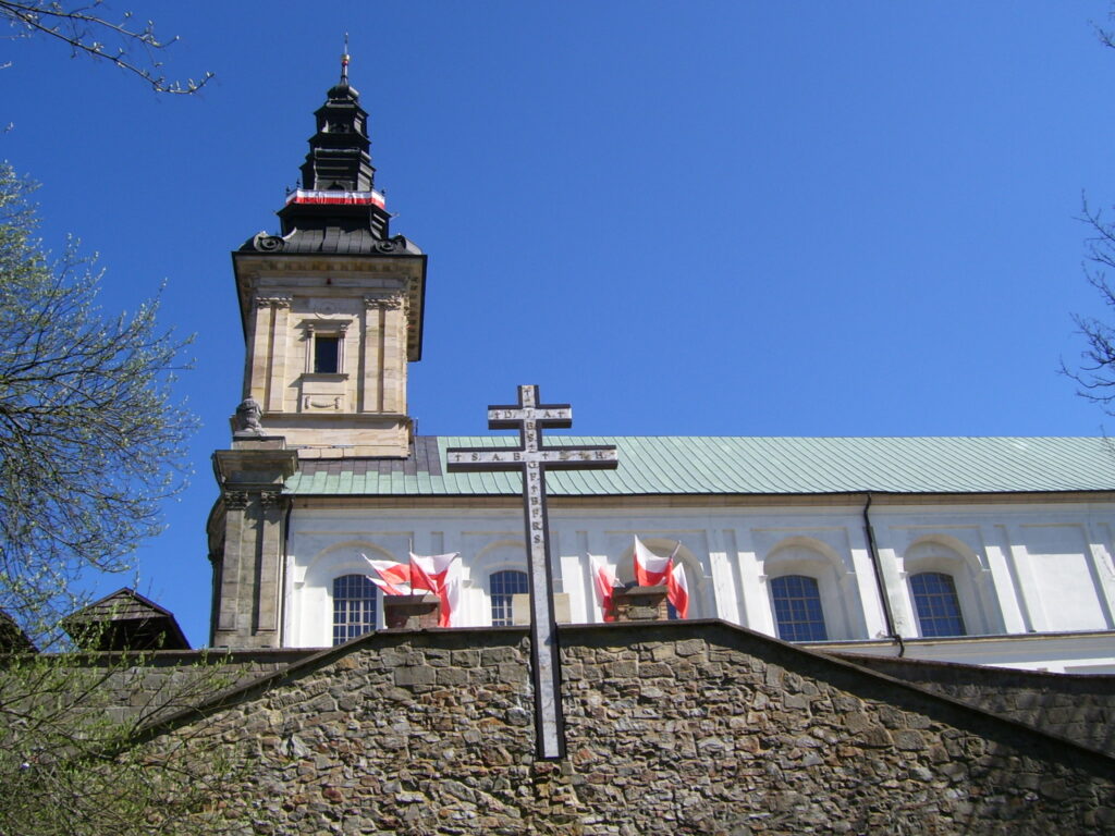 Widok na wieżę i kościół z południowych stoków Łysej Góry. Fot. z archiwum autorów.